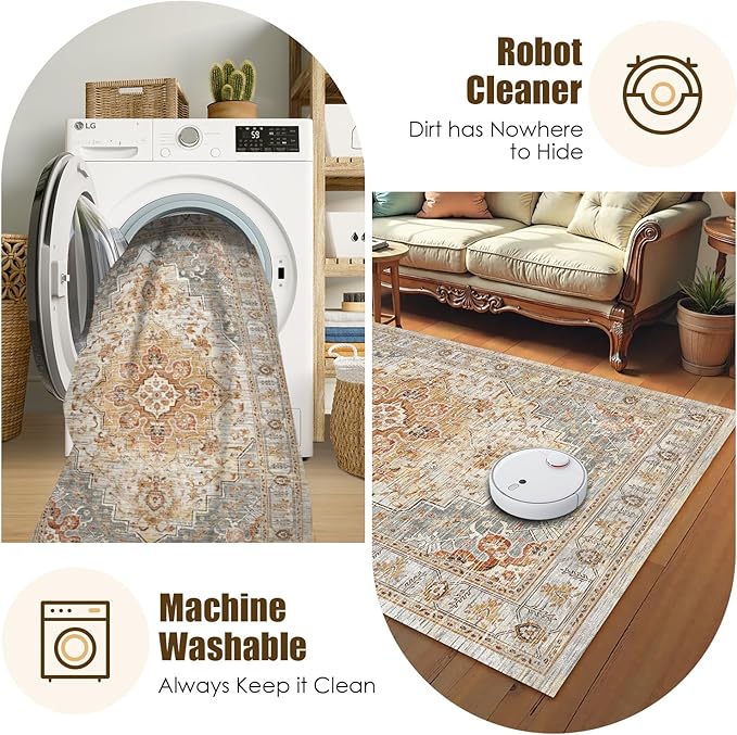 Washable Area Rug 5' x 7' Vintage Traditional Persian Mat - Image 7