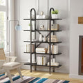 Wide Bookshelf Arched Bookcase, Industrial 5 Tier Open Book Shelves with Metal Frame, 72" Tall Freestanding Heavy Duty Display Rack for Home Office, Living Room,Black,Easy Assembly