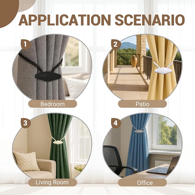 Hion Magnetic Curtain Tiebacks Gray Blue 2pcs, Curtain Tiebacks Buckles - Image 5