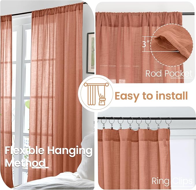 BGment Terracotta Linen Curtains 63 Inches Long - Image 6