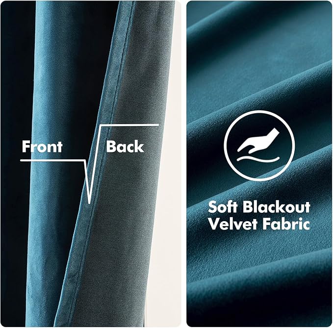 MIULEE Blue Velvet Curtains 96 Inch Length Length Blackout Curtains Thermal - Image 3