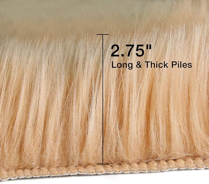 duduta Beige Faux Sheepskin Runner Rugs 2x6 ft, Fluffy Shag Bedroom Rug Fur - Image 2