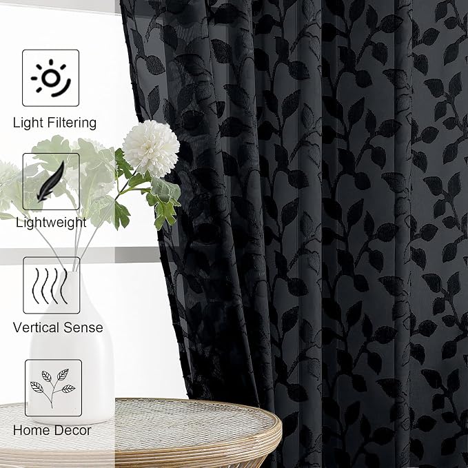 Chyhomenyc Black Sheer Curtains 90 Inch Length 2 Panels Set, Light Filtering - Image 6