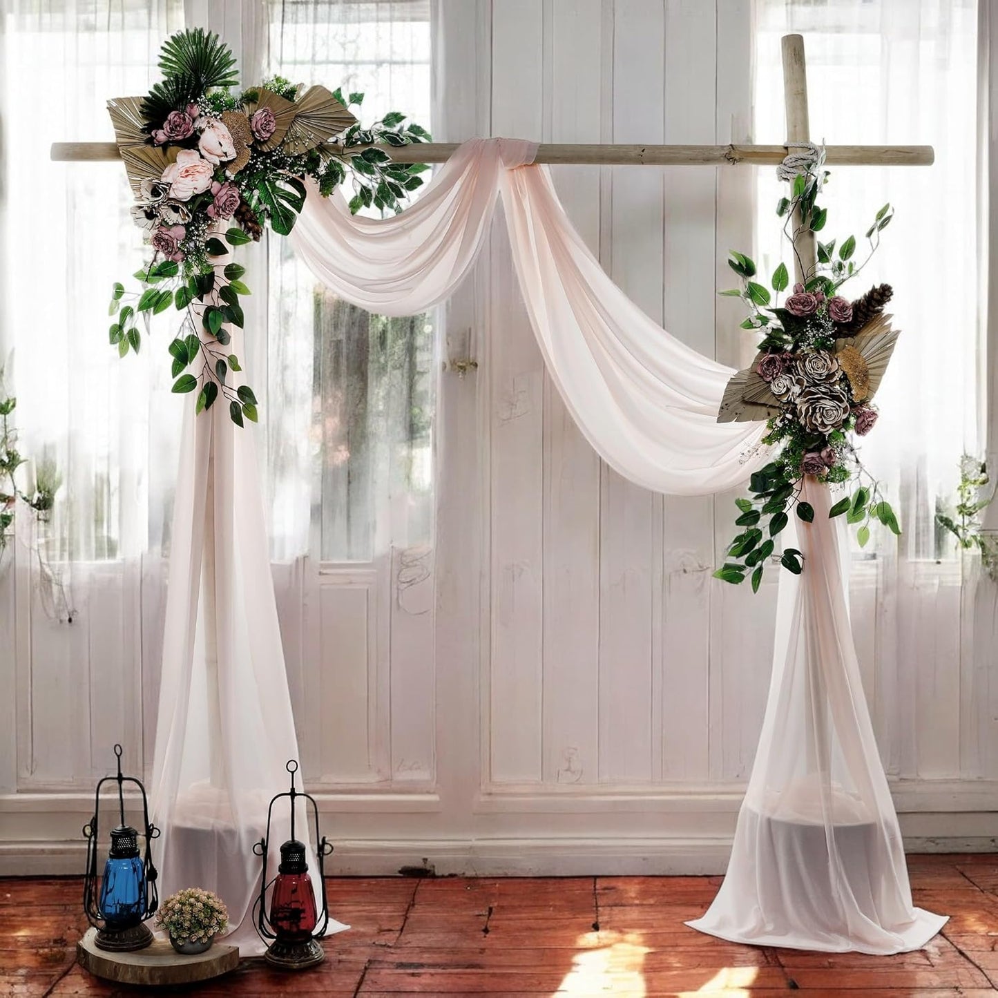 MDS Halloween Chiffon Draping Fabric - 2 Panel, 30" Wide x 20ft Long - Sheer Spooky Arbor & Canopy Drapery for Haunted House Backdrops, Party Ceilings, DIY Costumes & Themed Events - Nude