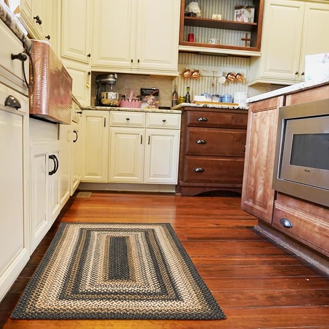 Homespice Kilimanjaro Premium Jute Braided Area Rug, 2x6' Rectangular Hall Runner Black, Natural Jute Yarn Rustic, Country, Primitive, Farmhouse Style - 30 Day Risk Free Purchase