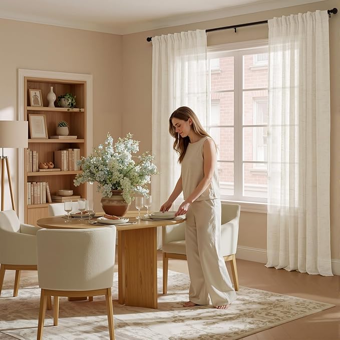 NICETOWN Linen Blend Semi Sheer 108 inch Curtains, Grommet Thick Flax Linen by NICETOWN