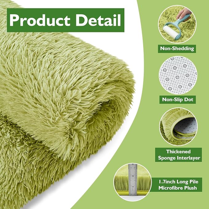 8x10 Fluffy Area Rugs for Living Room, Shag Area Rug for Bedroom, Grass Green - Image 3