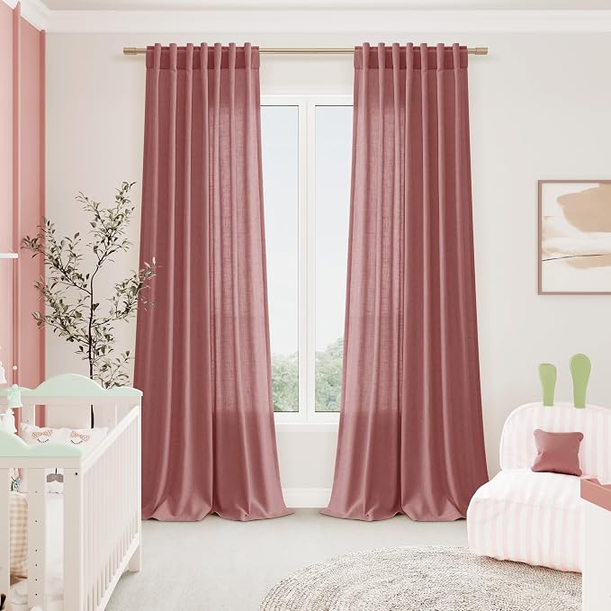 Nanspring Canyon Rose Linen Curtains 90 Inch Long 2 Panels Set - Image 7