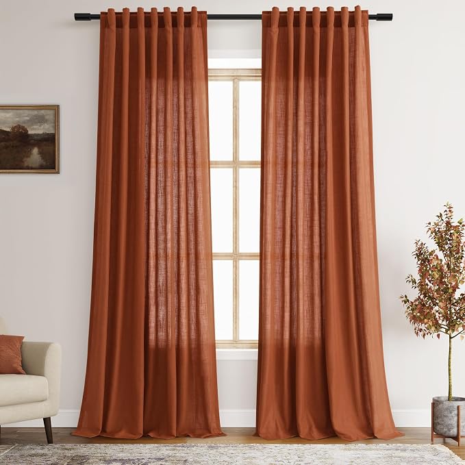 Nanspring Extra Long Curtains 132 inch Length 2 Panels Back Tab Terracotta by Nanspring