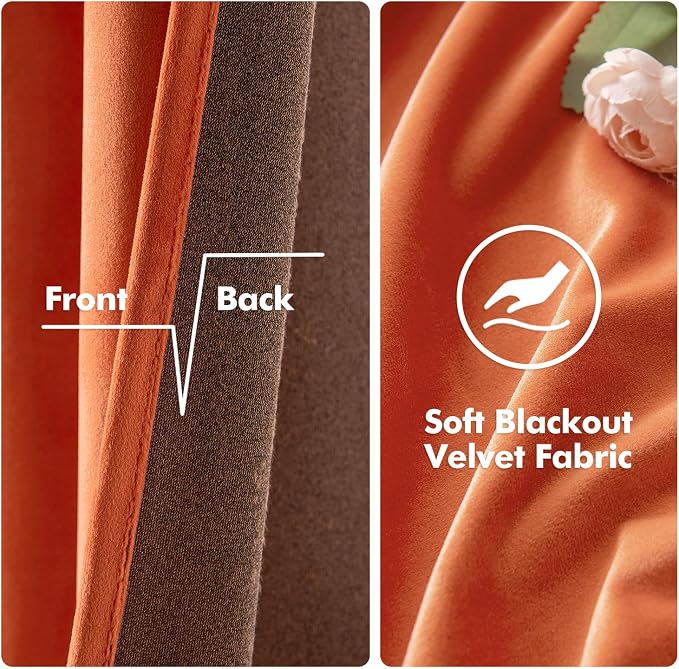 MIULEE Orange Velvet Curtains Fall Thermal Insulated Soundproof Room Darkening - Image 3