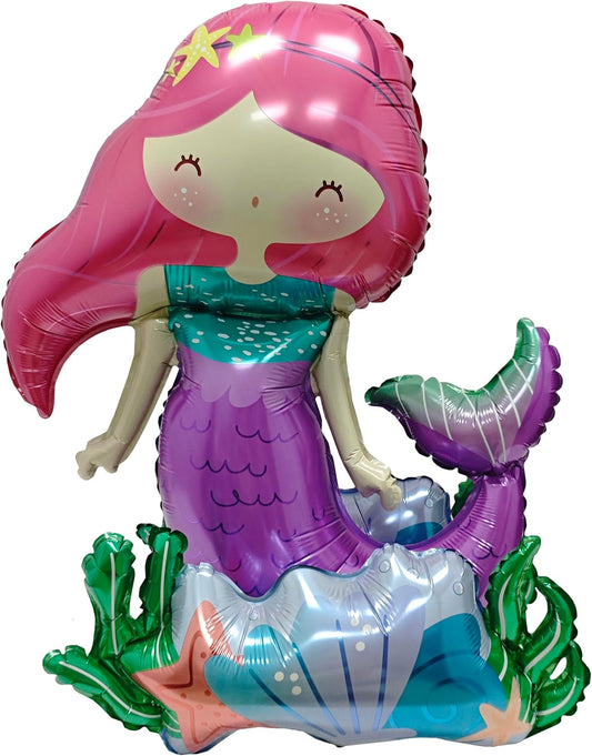 Self Standing mermaid birthday balloon mermaid foil balloon Ocean Balloon for Girls Under The Sea Little Mermaid theme Birthday Party Baby Shower Birthday Decoration Supplies