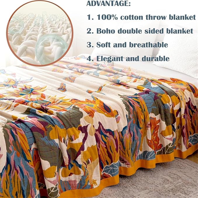 MSGKV Boho Throw Blanket Queen Size 90"x90" Cotton Blanket - Image 5