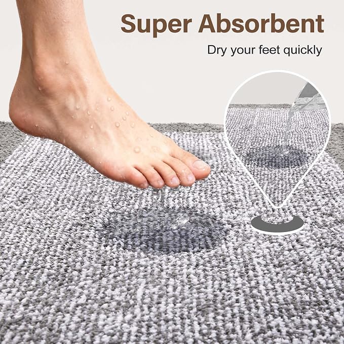 70x24 Long Bathroom Rugs Washable Non Slip, Light Grey Bath Mat - Image 7
