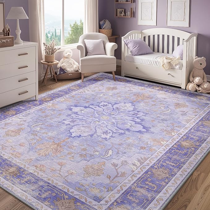 Area Rugs 6'x9' Washable Non-Slip, Floral Vintage Distress Print Pattern - Image 2