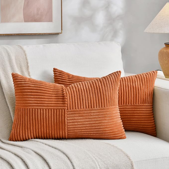 Fancy Homi 2 Packs Burnt Orange Lumbar Decorative Throw Pillow Covers 12x20 Inch by Fancy+Homi