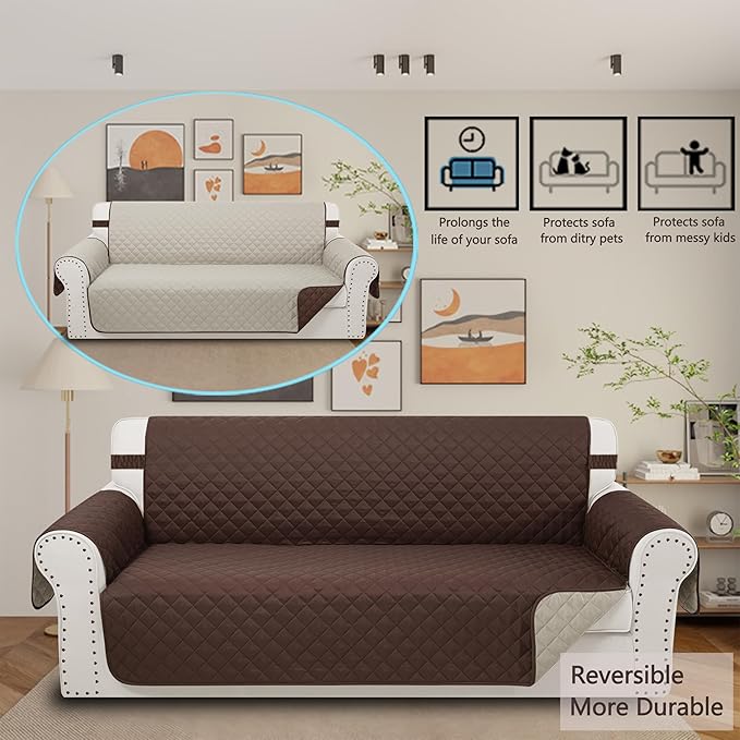 Reversible 4 Seater Sofa Cover 91 Inch Large Couch Cover Furniture Protector - Image 2