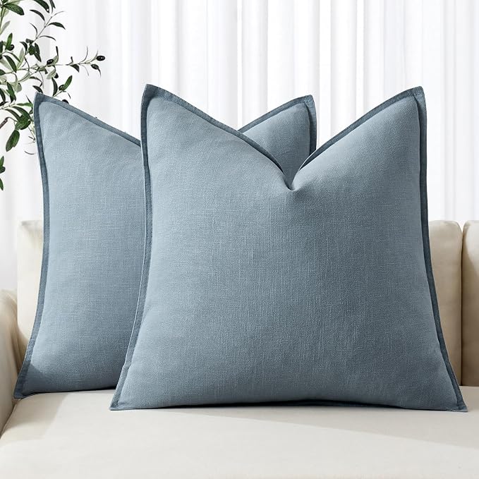 MIULEE Decorative Linen Euro Sham Pillow Covers 26x26 Blue Grey Boho by MIULEE