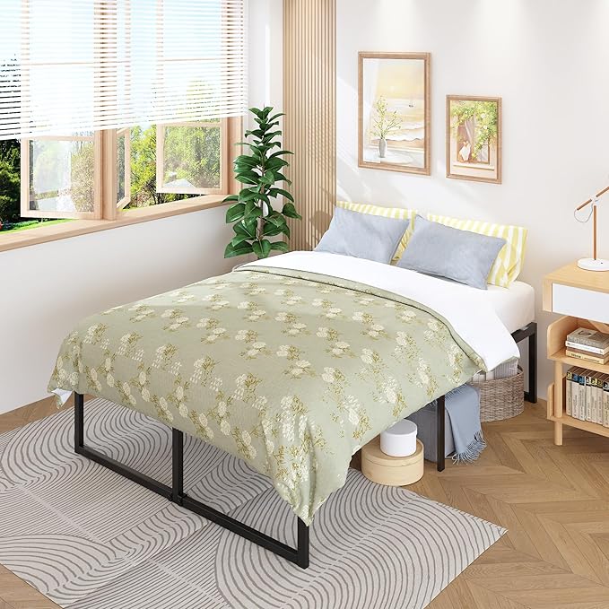 18 Inch Full Bed Frame No Box Spring Needed, Heavy Duty Metal Platform Beds with Sturdy Steal Slats for Mattress Foundation, Easy Assembly, Noise Free, Black