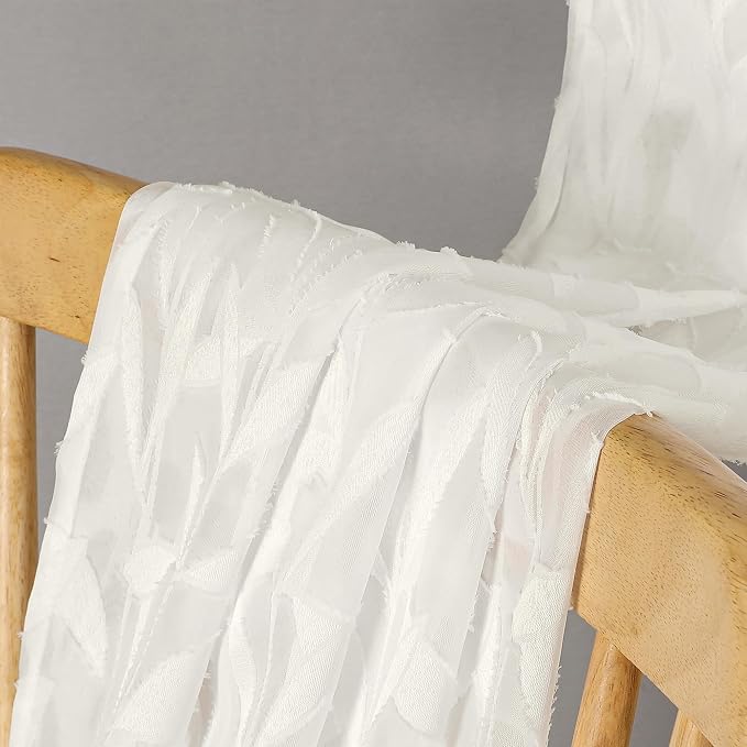 Lecloud Leia Ivory Sheer Kitchen Curtains 24 Inch Length 2 Pcs, Jacquard - Image 3
