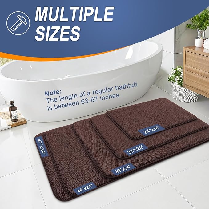 OLANLY Thick Memory Foam Bath Mat Rug 24x16, Extra Soft Absorbent Bathroom Rug, Quick Dry Bath Mats, Non-Slip, Machine Washable Carpet for Bathroom, Tub and Shower, Home Decor Accessories, Brown