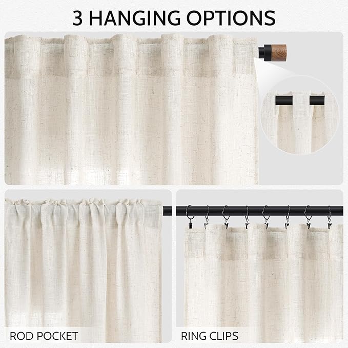 Nanspring Modern Linen Curtains 96 Inches Long - Image 2
