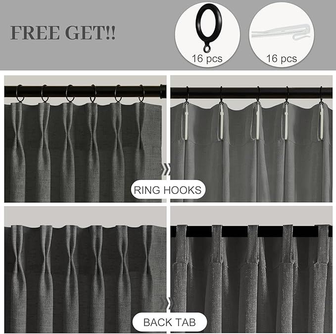 96 Inch Linen Curtains for Living Room, Pinch Pleated Semi Sheer Curtain Rustic - Image 3