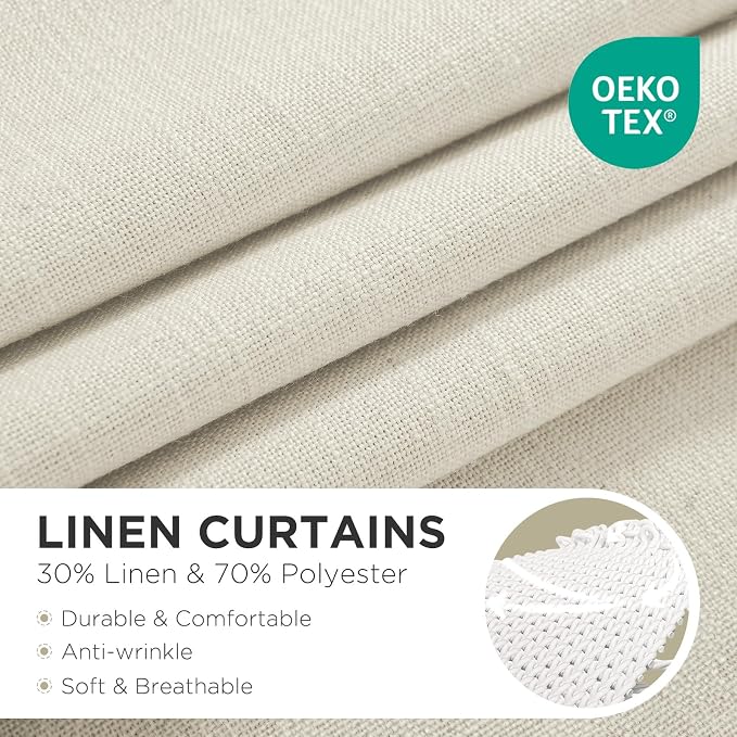 Joydeco Linen Curtains 72 inch Length 2 Panel Set, Light Filtering Curtain - Image 2