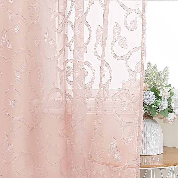 OWENIE Furman Blush Pink Sheer Curtains 36 inch Length 2 Panels Set - Image 3