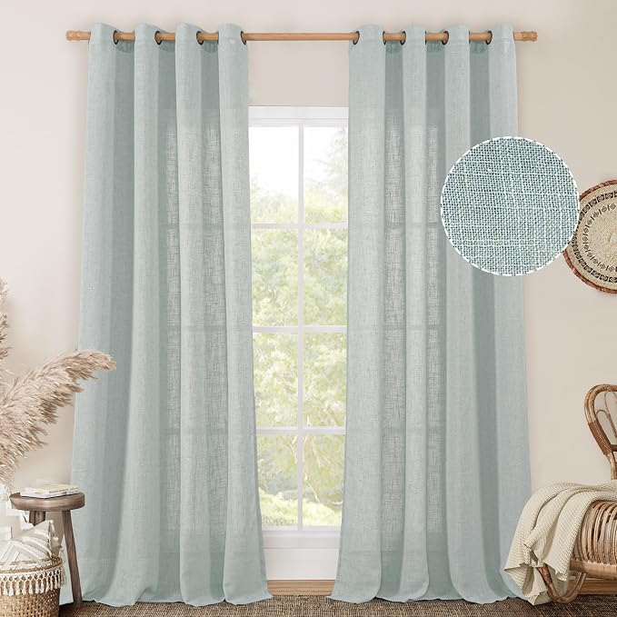 LAMIT Greyish Blue Linen Sheer Curtains 84 inch by LAMIT