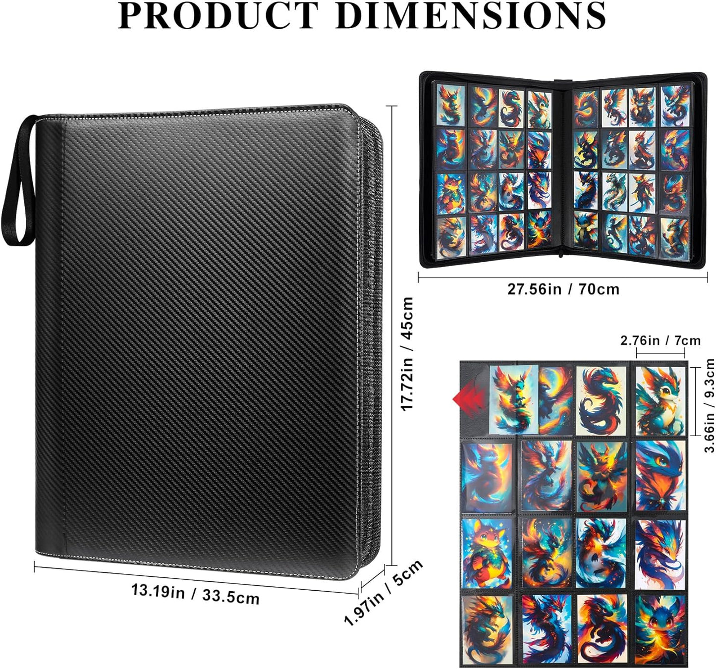 Trading Card Binder 16 Pocket with Display Window, 1024 Cards Capacity Card Binder, Waterproof PU Leather Photocard Baseball Card Binder for MTG, TCG, Sports Cards, Black