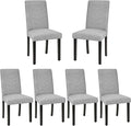 VECELO Upholstered Dining Chairs Set of 6, Fabric Wood Legs High Back for Kitchen Living Room, Light Gray