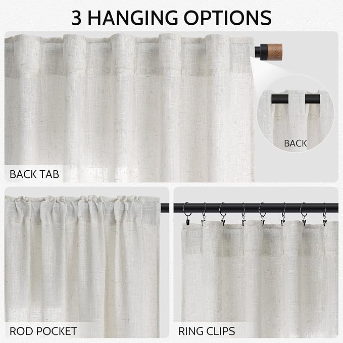 Nanspring Natural Linen Curtains 90 Inches Long - Image 2
