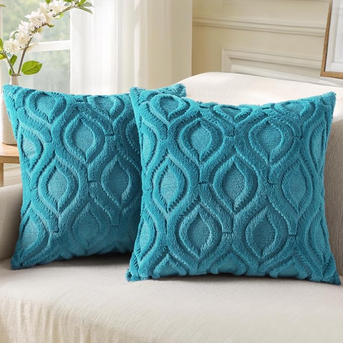 decorUhome Summer Throw Pillow Covers 20x20 Inch Set of 2, Soft Plush Faux Wool by decorUhome