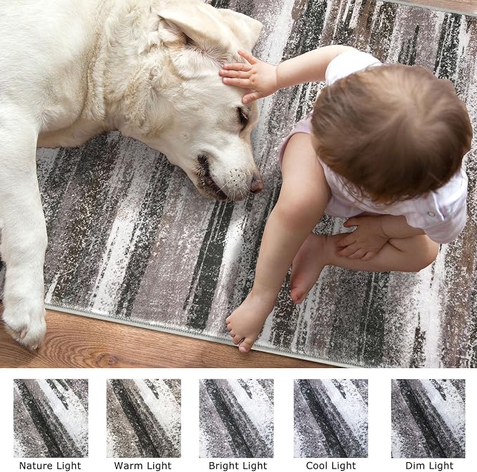 Lansny Modern Abstract Runner Rug 2.6x10, Dark Light Brown White Washable Long - Image 7