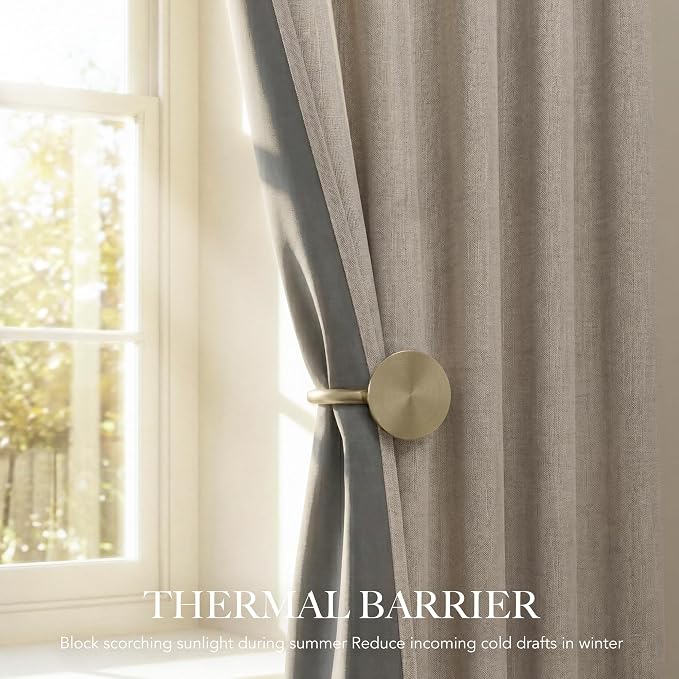 RYB HOME 100% Blackout Linen Curtains 102 Inch Long, Thermal Insulated Privacy - Image 4