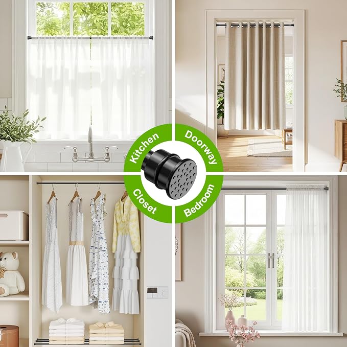 Spring Tension Rods 28-48 Inches No Drill Tension Curtain Rods Black Spring - Image 2