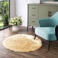 Latepis Yellow Circle Rug Faux Sheepskin Fur Round Rugs 4ft Washable Cute Plush by Latepis