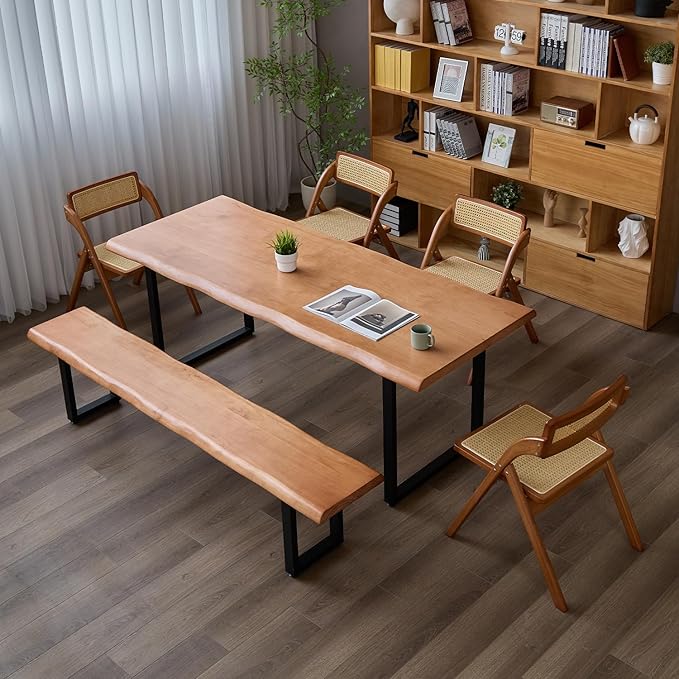 Brown Bench Wooden Long Bench with Metal Legs for Office Restaurant Living Room Meeting Room Indoor Seating Multiple (tan bench62.99in)