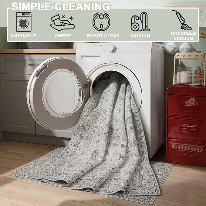 Grey Rug for Hallways Kitchen Rug 2x8, Non Slip Washable Rugs - Image 3