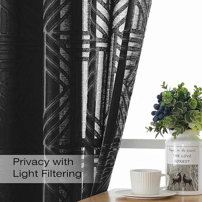 Simplebrand Semi Sheer Black Curtains 96 Inches Long 2 Panels, Light Filtering - Image 3