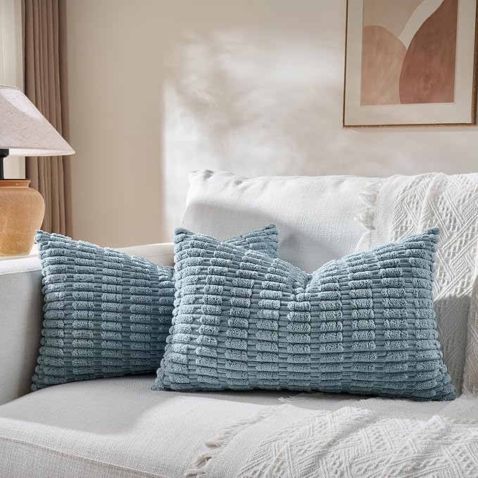 Fancy Homi 4 Packs Boho Light Blue Decorative Throw Pillow Covers 14x24 Inch - Image 5