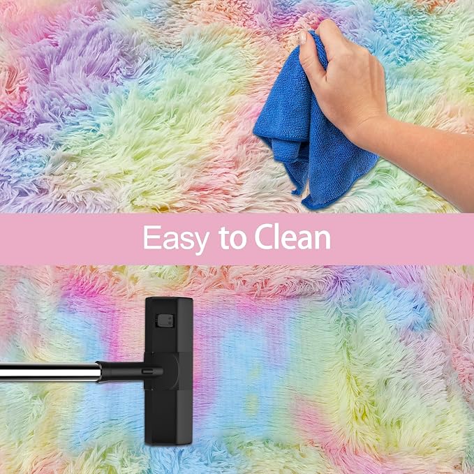 Fluffy Rainbow Colorful Area Rug - Image 7