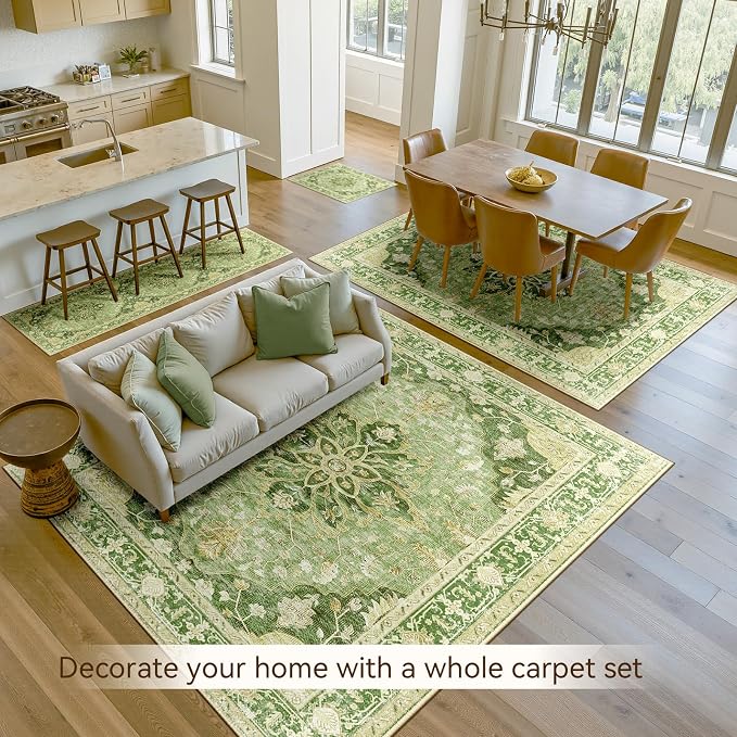 Area Rugs 3'x5' Washable Non-Slip, Floral Vintage Distress Print Pattern - Image 4