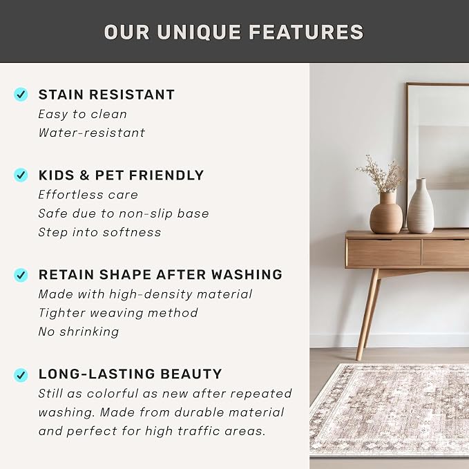 Washable Neutral Farmhouse Large Entryway Rug, 3x5 Area Rugs - Image 7