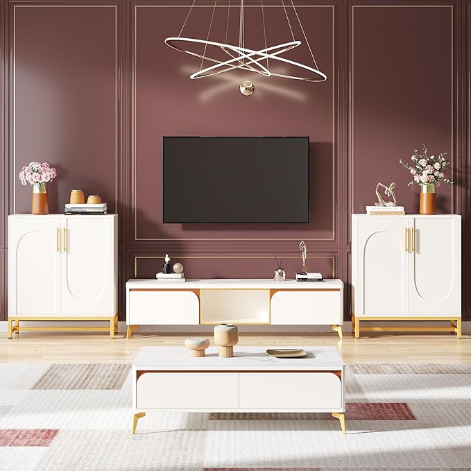 Tribesigns Modern Sideboards, Buffet Cabinet with 4 Doors and Adjustable Shelves (White)