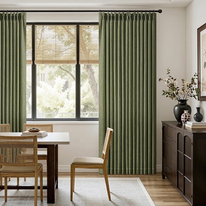 MIULEE Olive Green Pinch Pleated Linen Curtains 96 Inches Long 2 Panels - Image 5