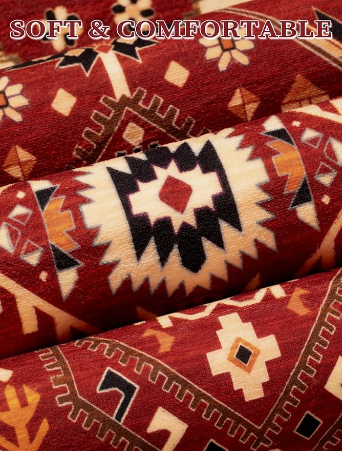 SERISSA Boho Washable Runner Rug, 2x6 Rug Runner Non-Slip Vintage Red Black - Image 4