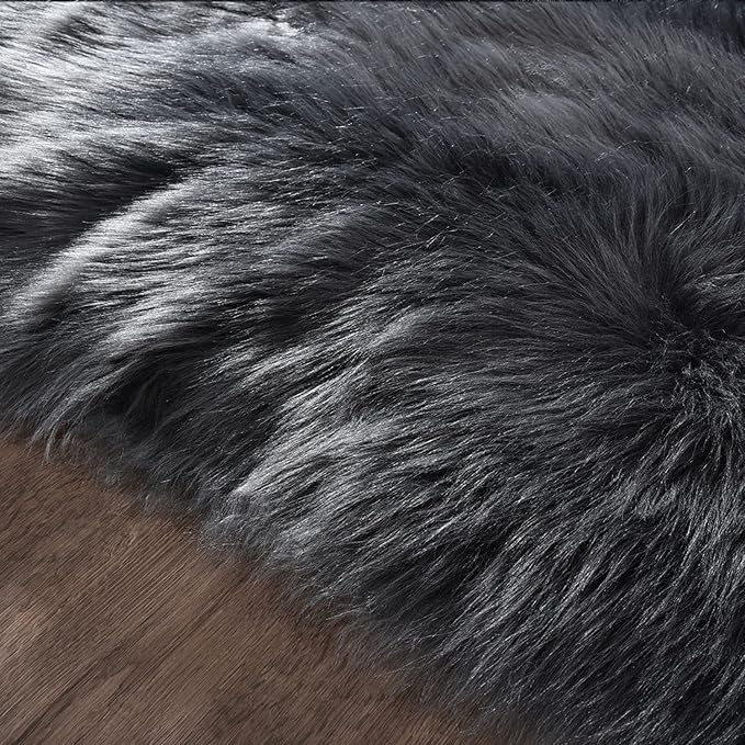 Latepis 4x6 Shag Dark Grey Faux Fur Sheepskin Rug Bedside Plush Rugs Washable - Image 6