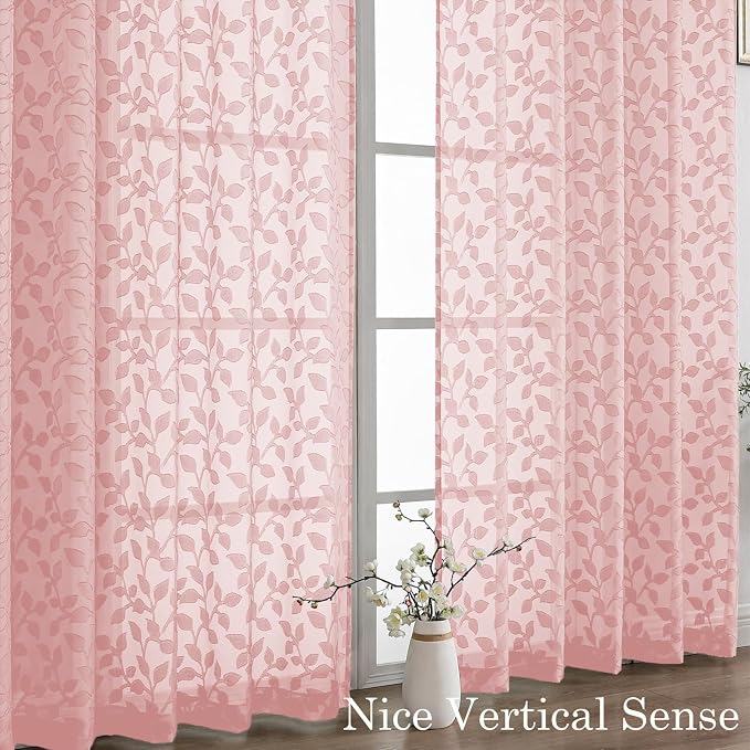 Chyhomenyc Extra Long Blush Pink Sheer Curtains 108 Inch Length 2 Panels Set - Image 9