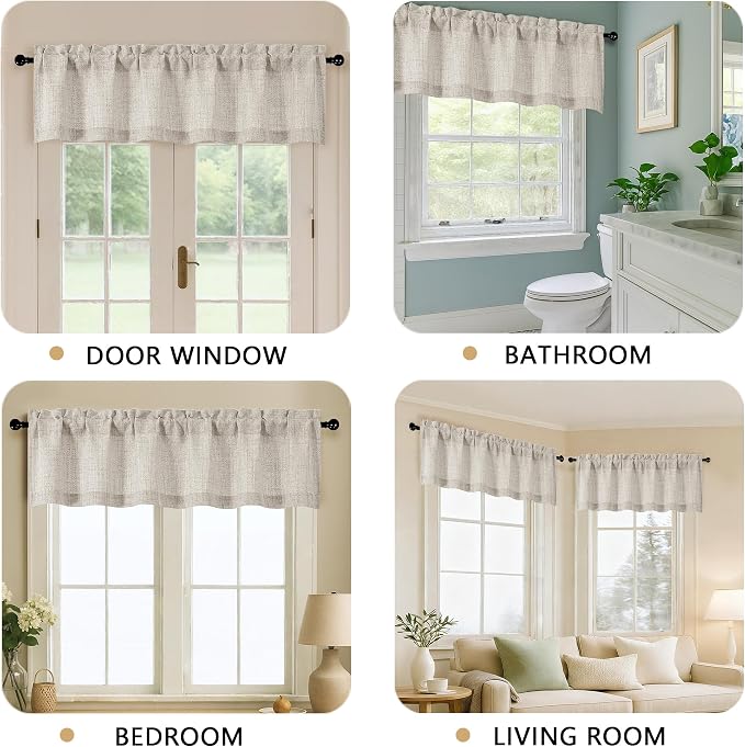 OVZME Valance for Windows, Light Filtering Faux Linen Textured Small Kitchen - Image 5